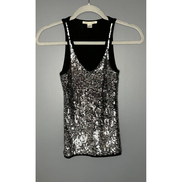 Alice + Olivia Tank Top Womens Small Square Sequin Sparkle Party Sleeveless Soft - Picture 1 of 12